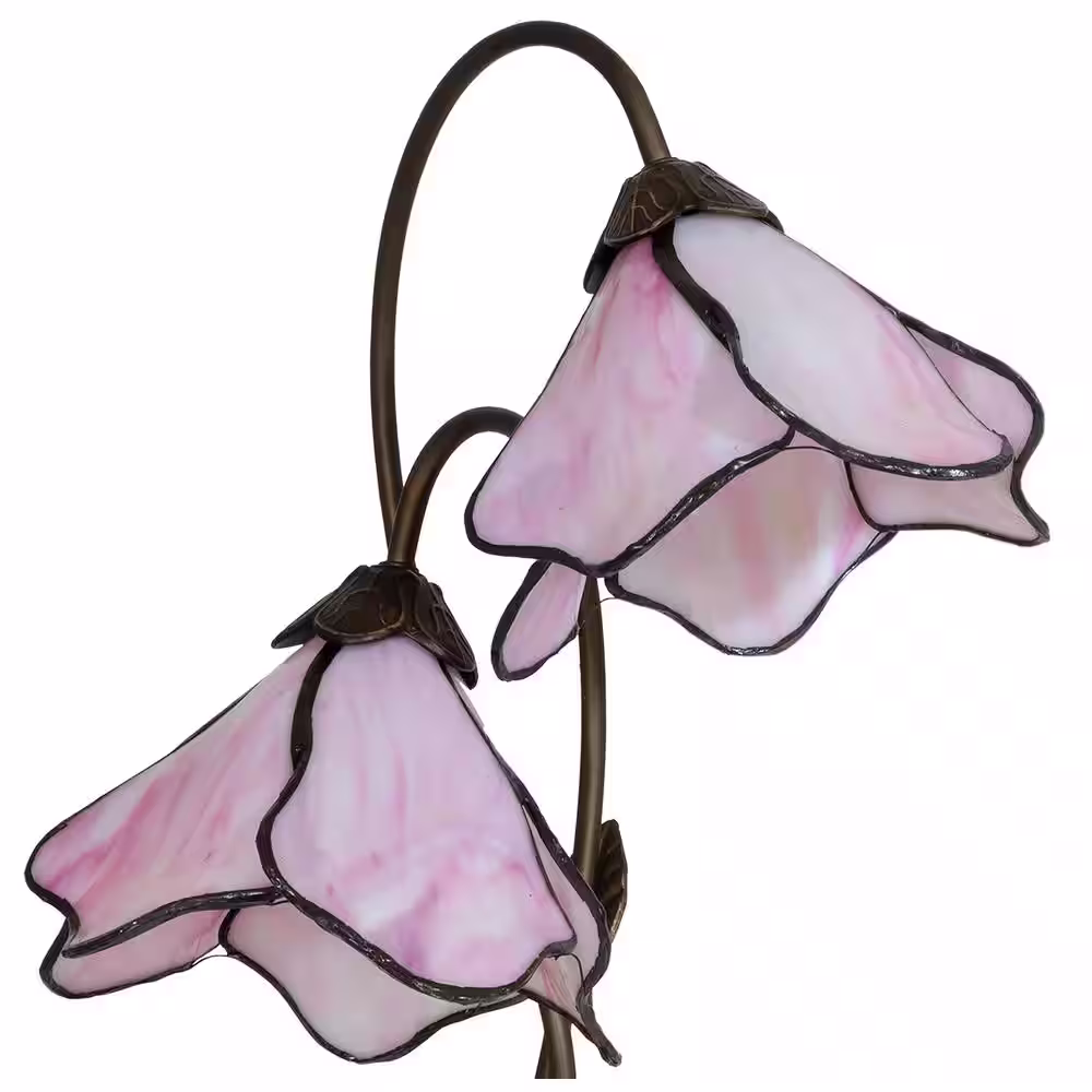 Dale Tiffany 22.75 in Antique Bronze Poelking Lily Accent Lamp with Tiffany Art Glass Shades