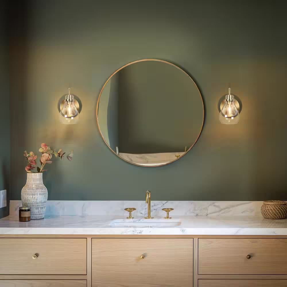 Uolfin Modern Teardrop Bedroom Wall Light(s) 1-Light Brass Wall Sconce Lighting Bathroom Wall Light(s) with Clear Glass Shade