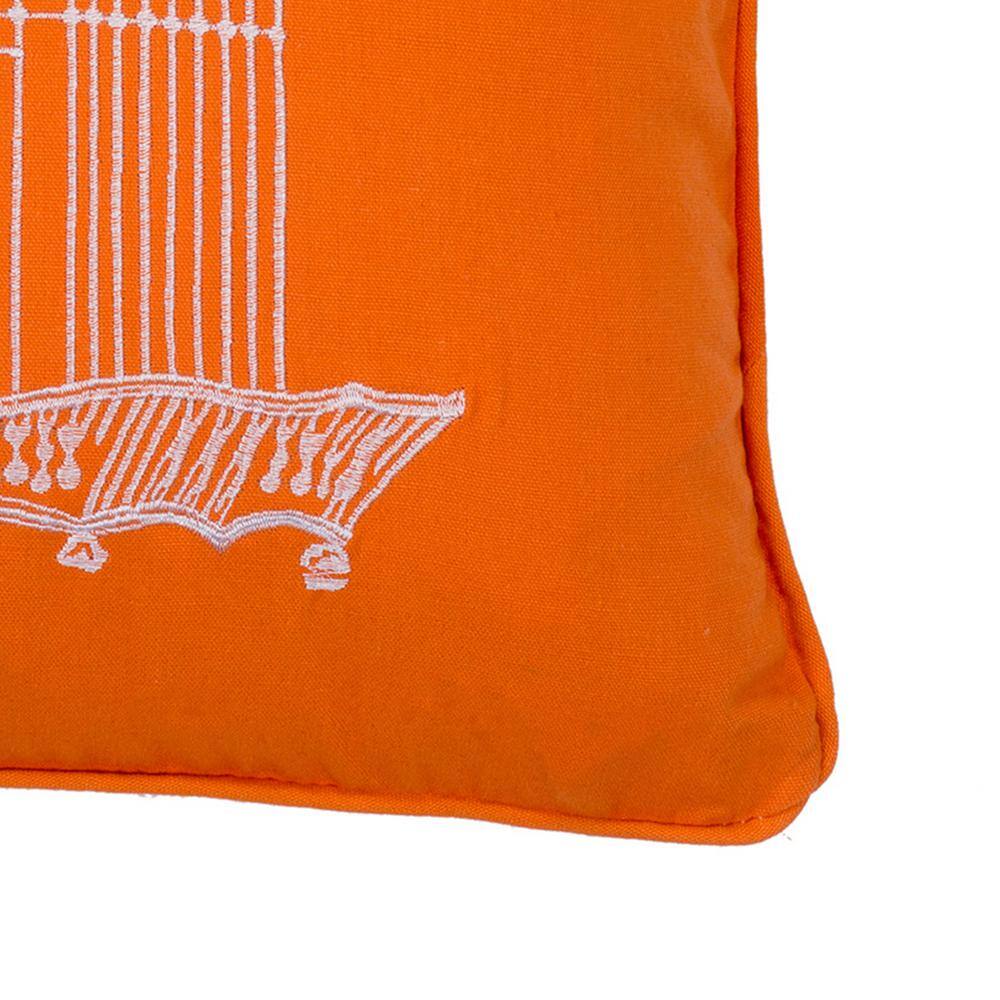 None Abigail Orange, White Embroidered Birdcage 18 in. x 18 in. Throw Pillow