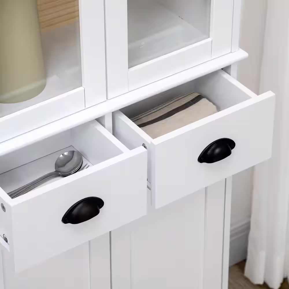 HOMCOM White 61 in. Freestanding Kitchen Pantry, Traditional Cabinet with Soft Close Doors, Adjustable Shelves and 2-Drawers