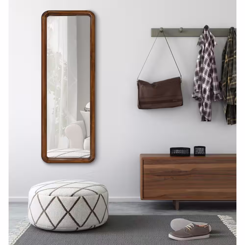 Kate and Laurel Pao 48 in. x 16 in. Classic Rectangle Framed Walnut Brown Wall Accent Mirror