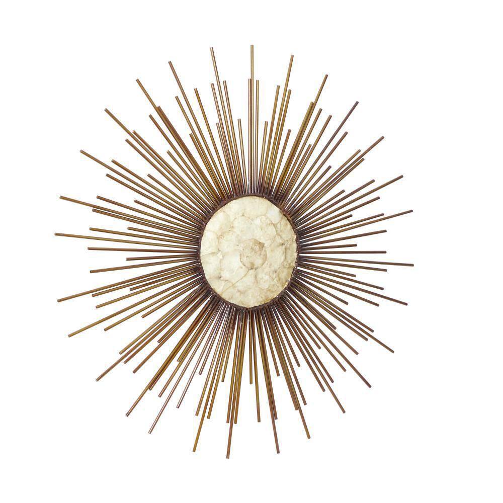 Litton Lane Metal Gold Sunburst Wall Decor with Capiz Accent