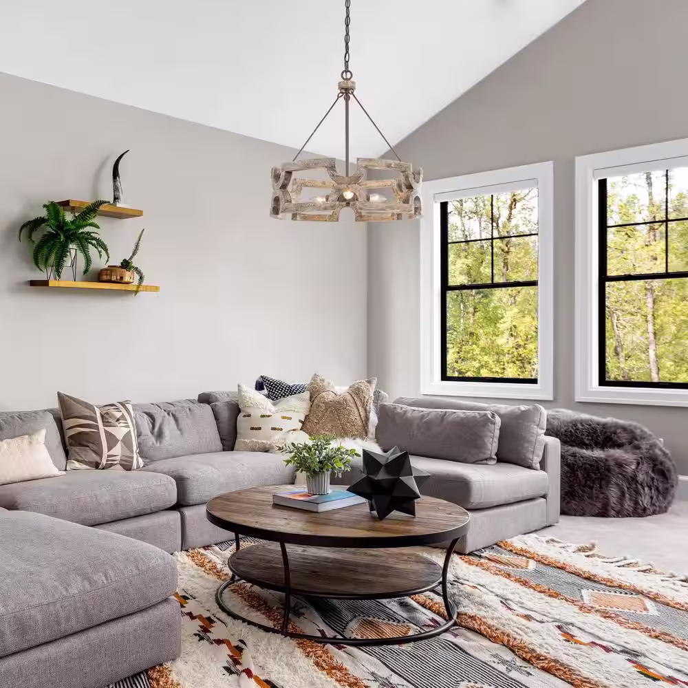 LNC Drum Wood Chandelier, Large Brown Round Island Pendant Light Farmhouse Chandelier Rustic Dining Room Chandelier