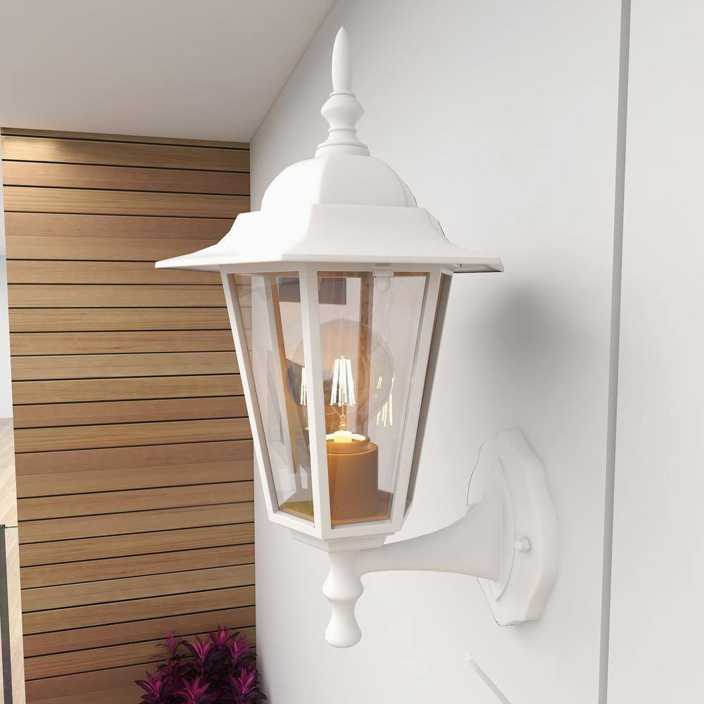 Uixe 1-Light Textured White Outdoor Wall Lantern Sconce with Clear Glass