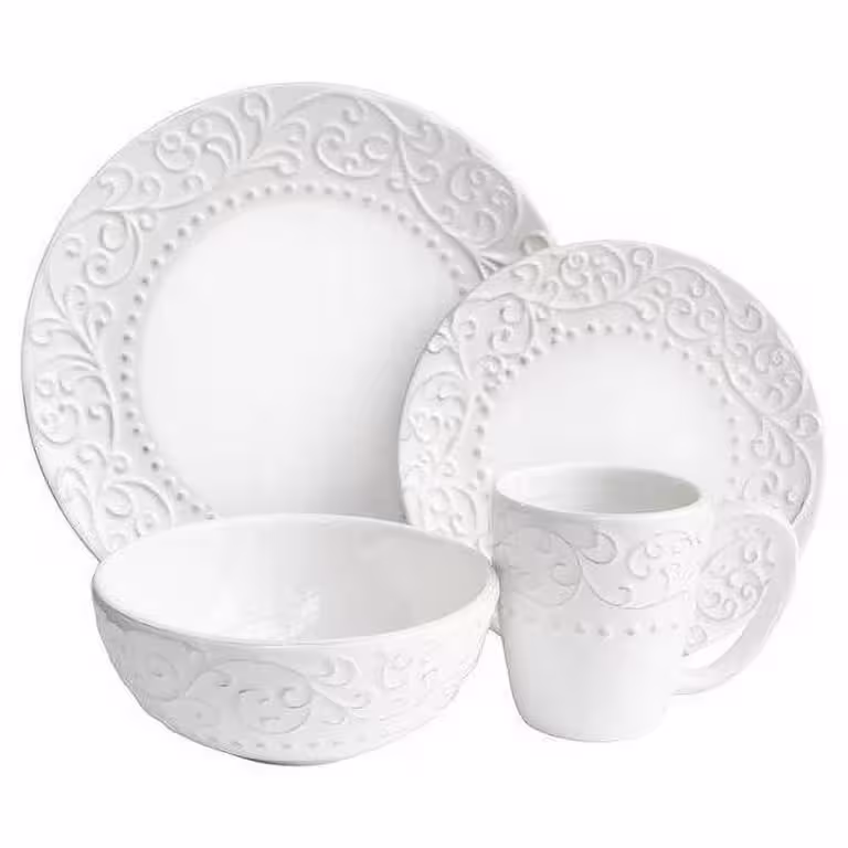 None 16-Piece Solid White Ceramic Dinnerware Set (Service for 4)