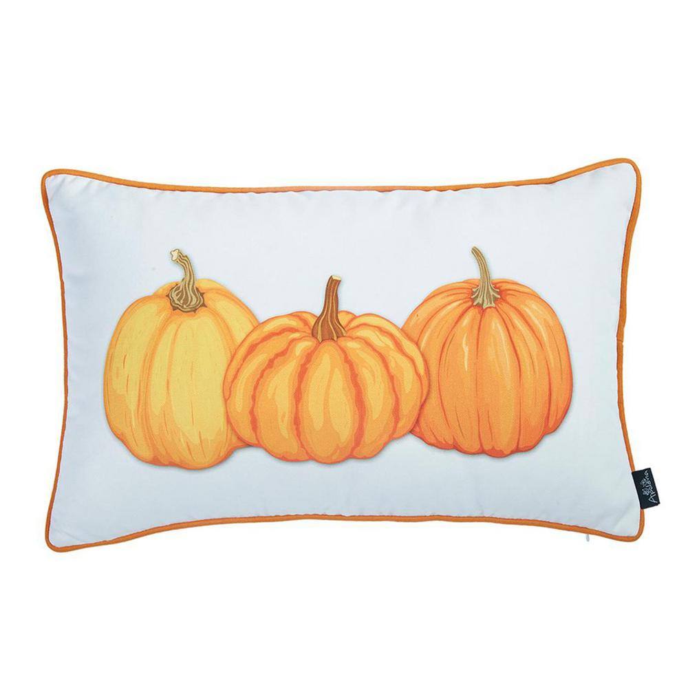 None White and Orange Decorative Fall Thanksgiving  Pumpkins 12 in. x 20 in.  Lumbar Single Throw Pillow Cover