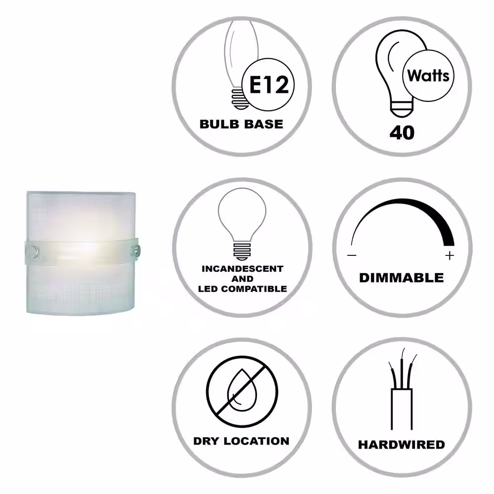 Bel Air Lighting Morie 1-Light Polished Chrome Indoor Wall Sconce Light Fixture with Frosted Glass Linen Texture Shade