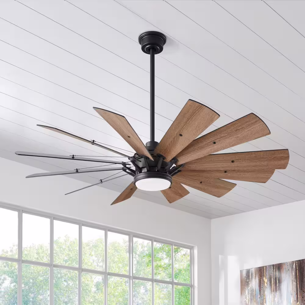 Home Decorators Collection Trudeau 60 in. LED Matte Black Ceiling Fan with Light and Remote Control works with Google and Alexa