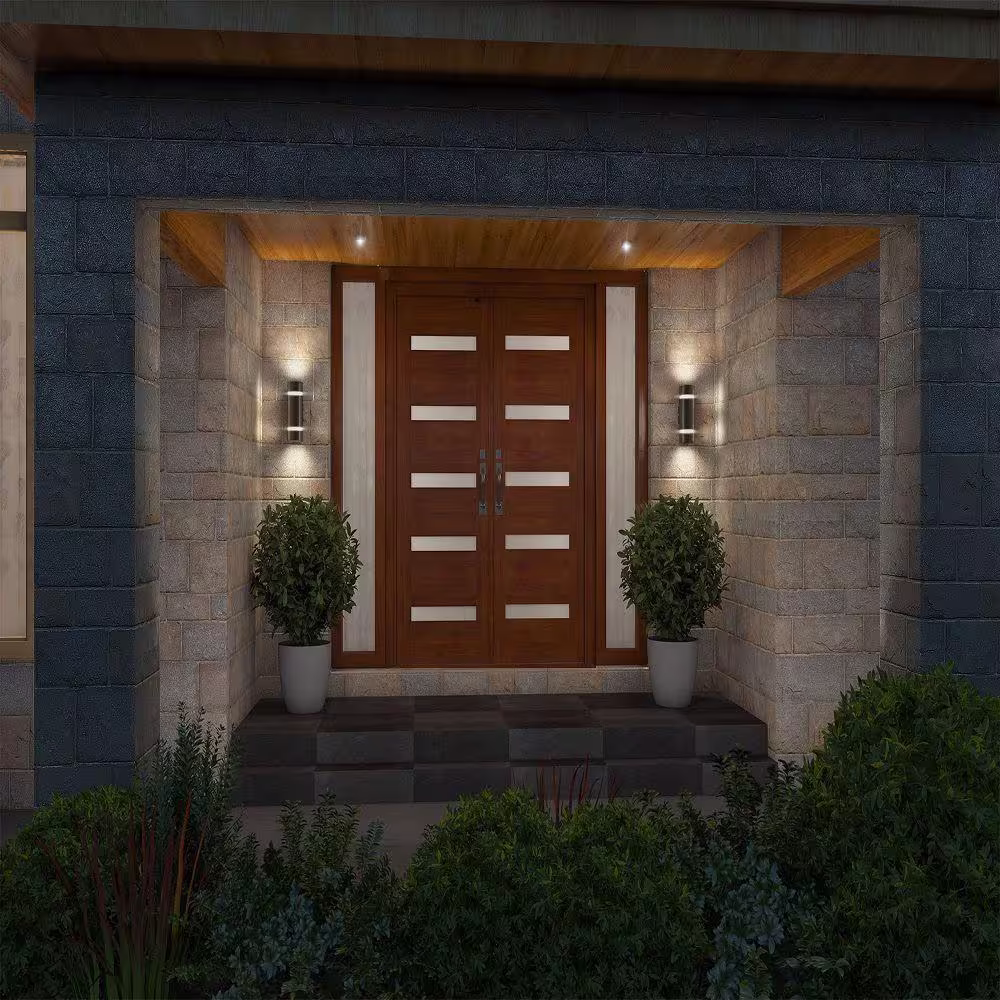 Artika 3-Way Stream Black Modern Outdoor Hardwired Garage and Porch Light Cylinder Sconce