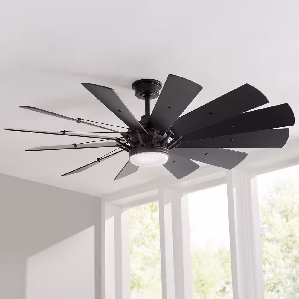 Home Decorators Collection Trudeau 60 in. LED Indoor Matte Black Ceiling Fan with Light Kit and Remote Control