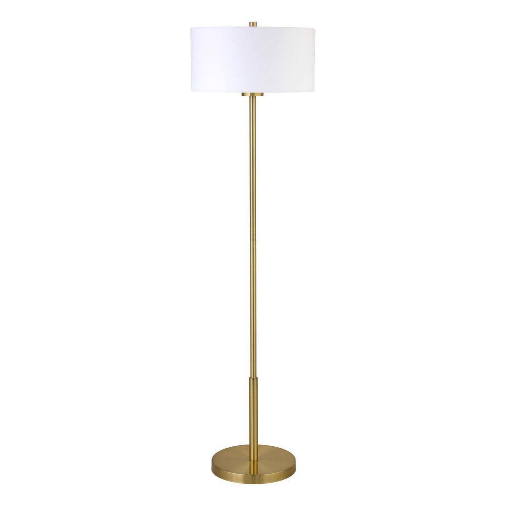 None Trina 61 in. Brushed Brass Metal Floor Lamp with Fabric Shade