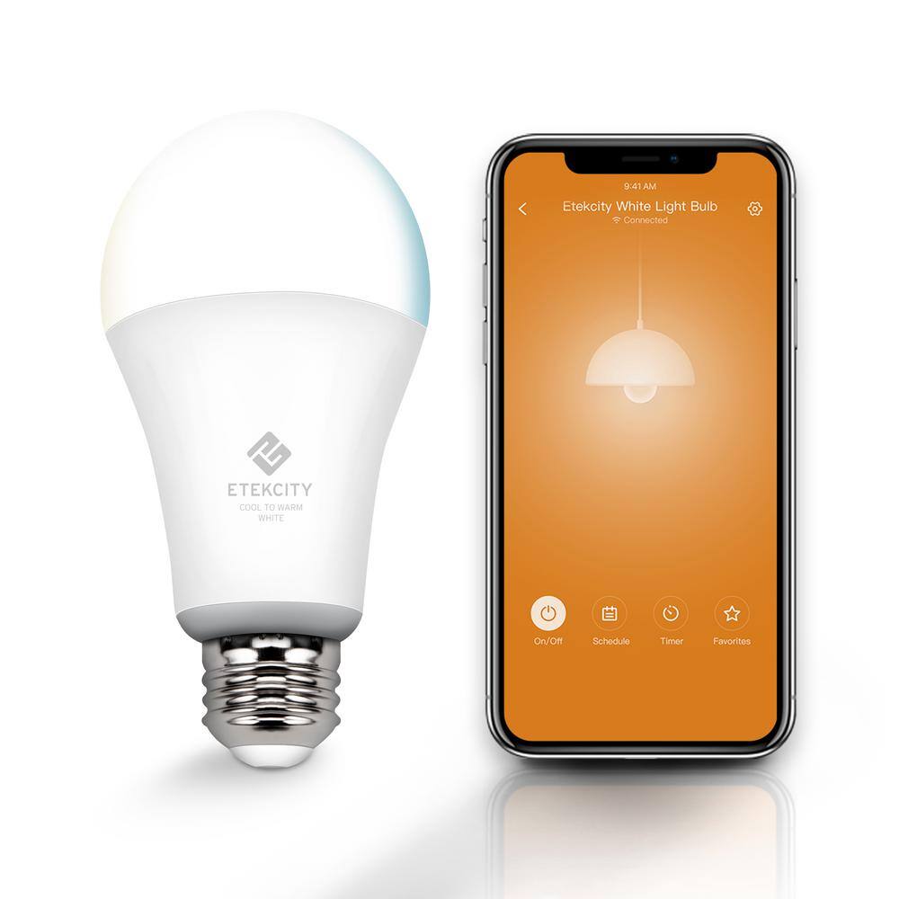 Etekcity 60-Watt Equivalent A19 Smart LED Light Bulb Cool to Warm White Color Temperature 2700K-6500K (6-Pack)