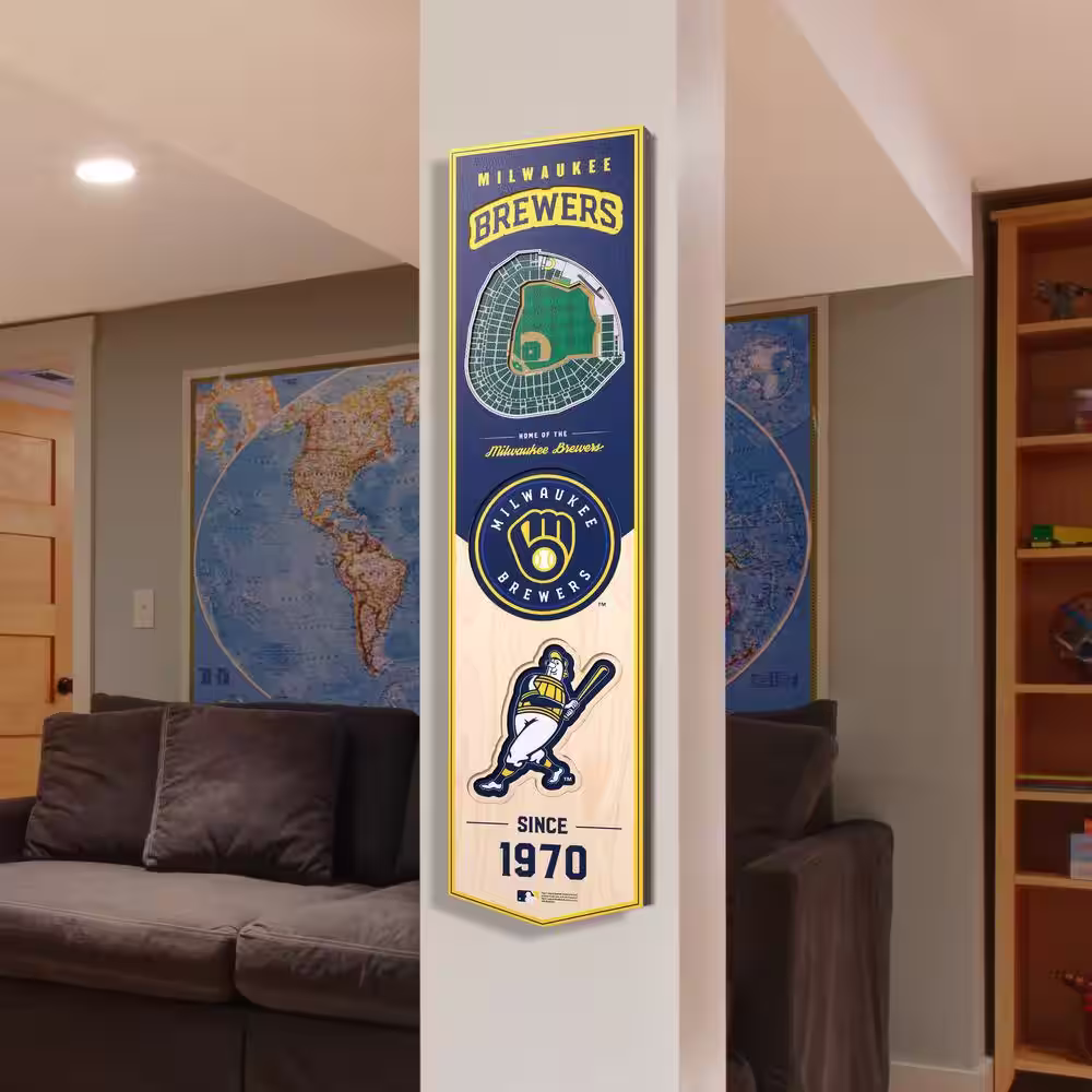 YouTheFan MLB Milwaukee Brewers Wooden 8 in. x 32 in. 3D Stadium Banner-Miller Park