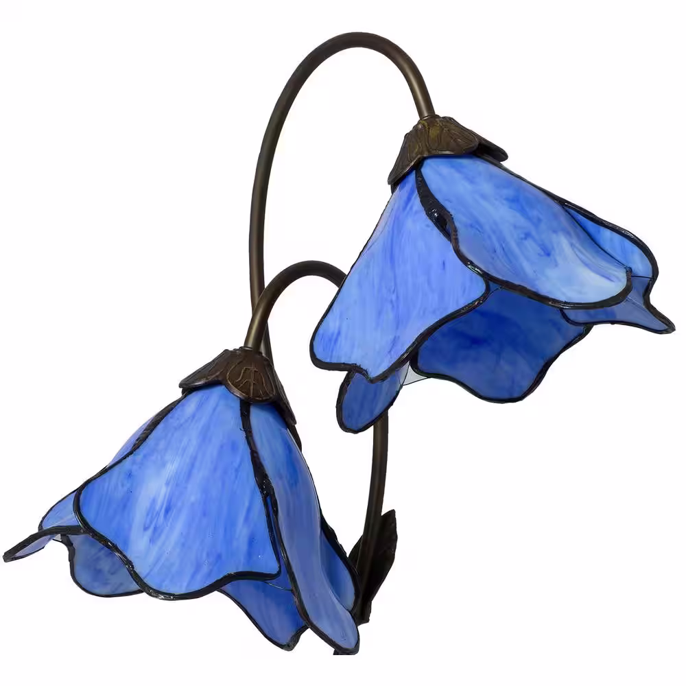 Dale Tiffany 22.75 Antique Bronze 2-Light Poelking Accent Lamp with Tiffany Art Glass Shades