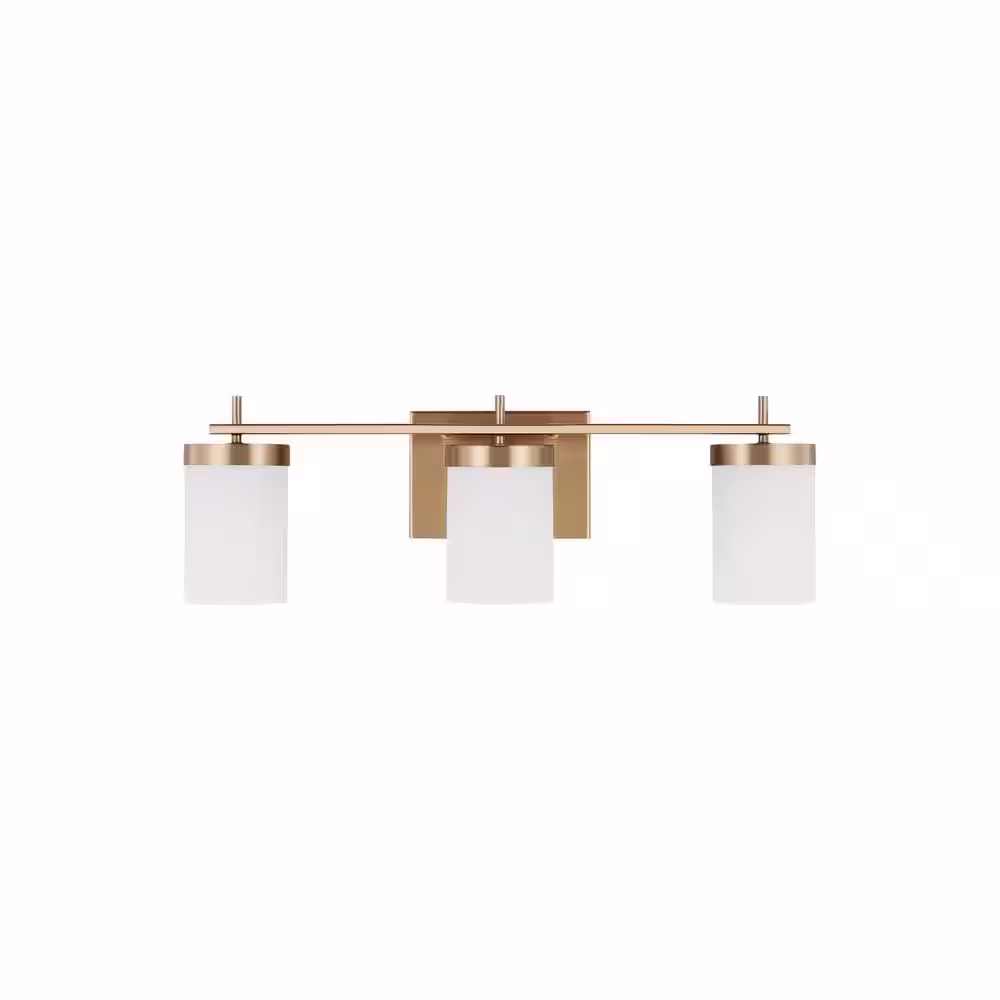 Generation Lighting Zire 24 in. 3-Light Satin Brass Bathroom Vanity Light with Etched White Glass Shades