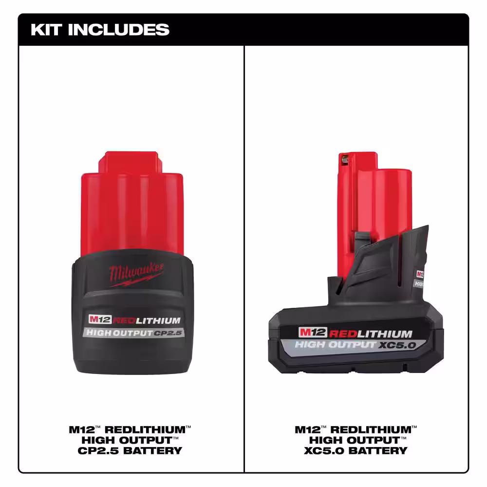 Milwaukee M12 12V Lithium-Ion XC High Output 5.0Ah Battery Pack W/High Output 2.5Ah Battery Pack