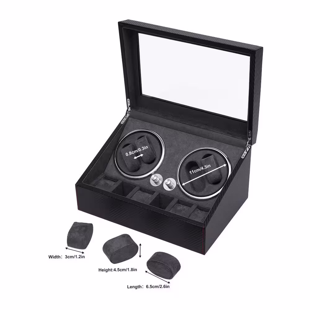YIYIBYUS Rectangular Black PU Twill Leather Automatic Watch Winder 4+6 Watch Storage with LED