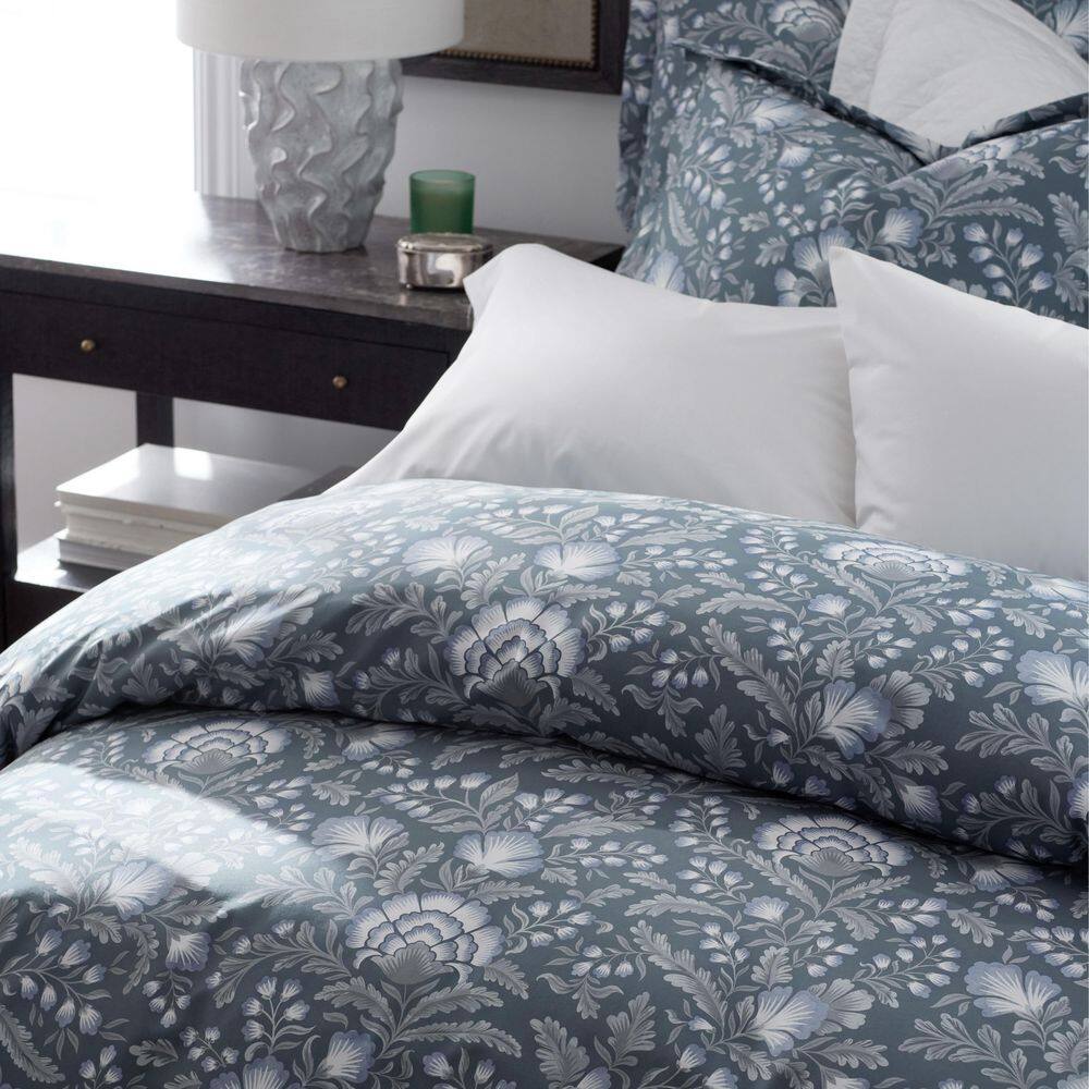 The Company Store Legends Hotel Winter Damask Wrinkle-Free Blue Sateen Comforter