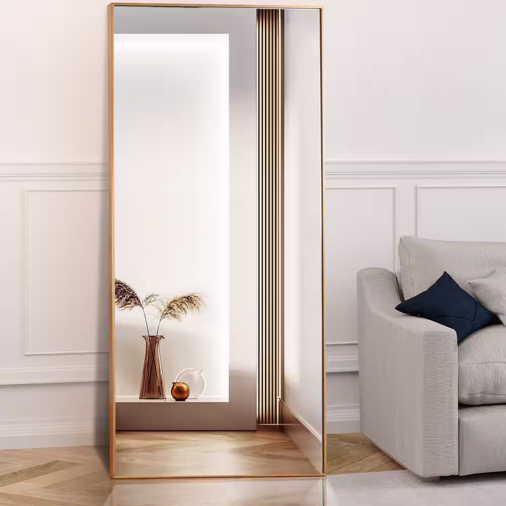 XRAMFY 30 in. W x 71 in. H Rectangular Gold Aluminum Alloy Framed Modern Full Length Mirror Floor Mirror