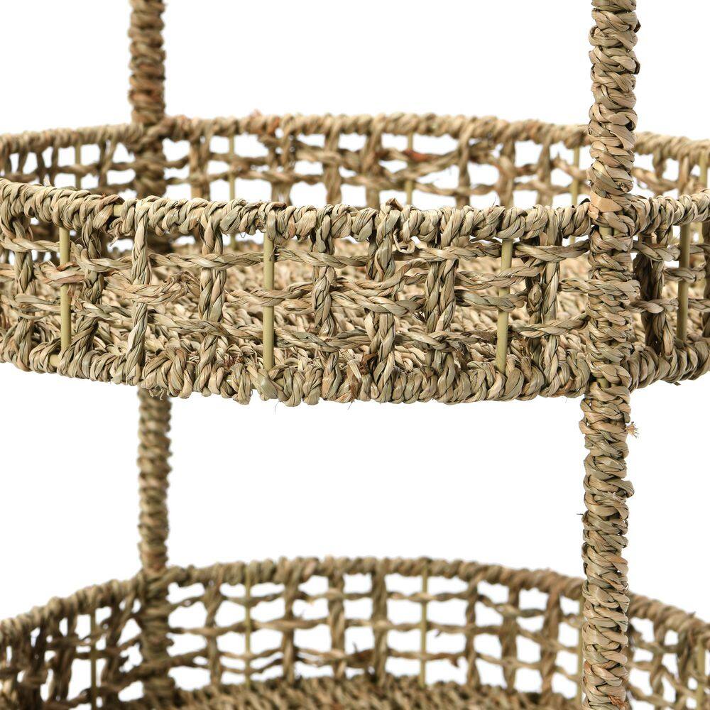 HOUSEHOLD ESSENTIALS 2-Tier Round Natural Seagrass Decorative Basket