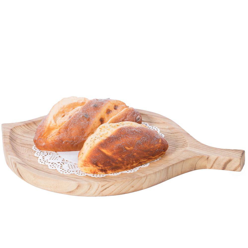 Vintiquewise Beige Burned Wood Pizza Peel Leaf Shape Round Serving Display Tray