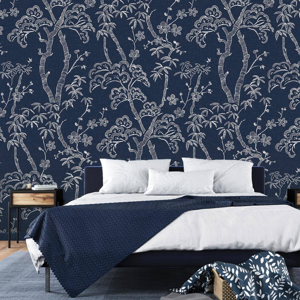 None Denim Blue Storybook Forest Tress Wall Mural