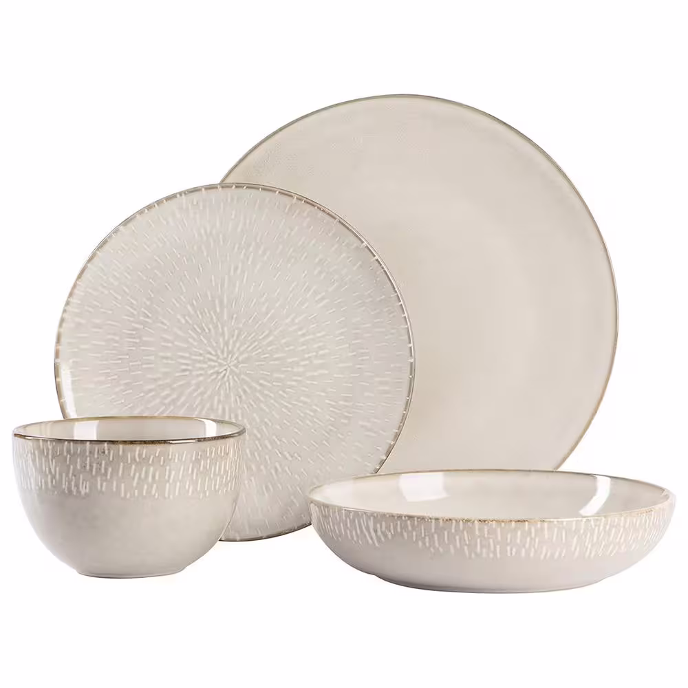GIBSON ELITE Matisse 16-Pcs Stoneware Dinnerware Set in Cream with Reactive Glaze