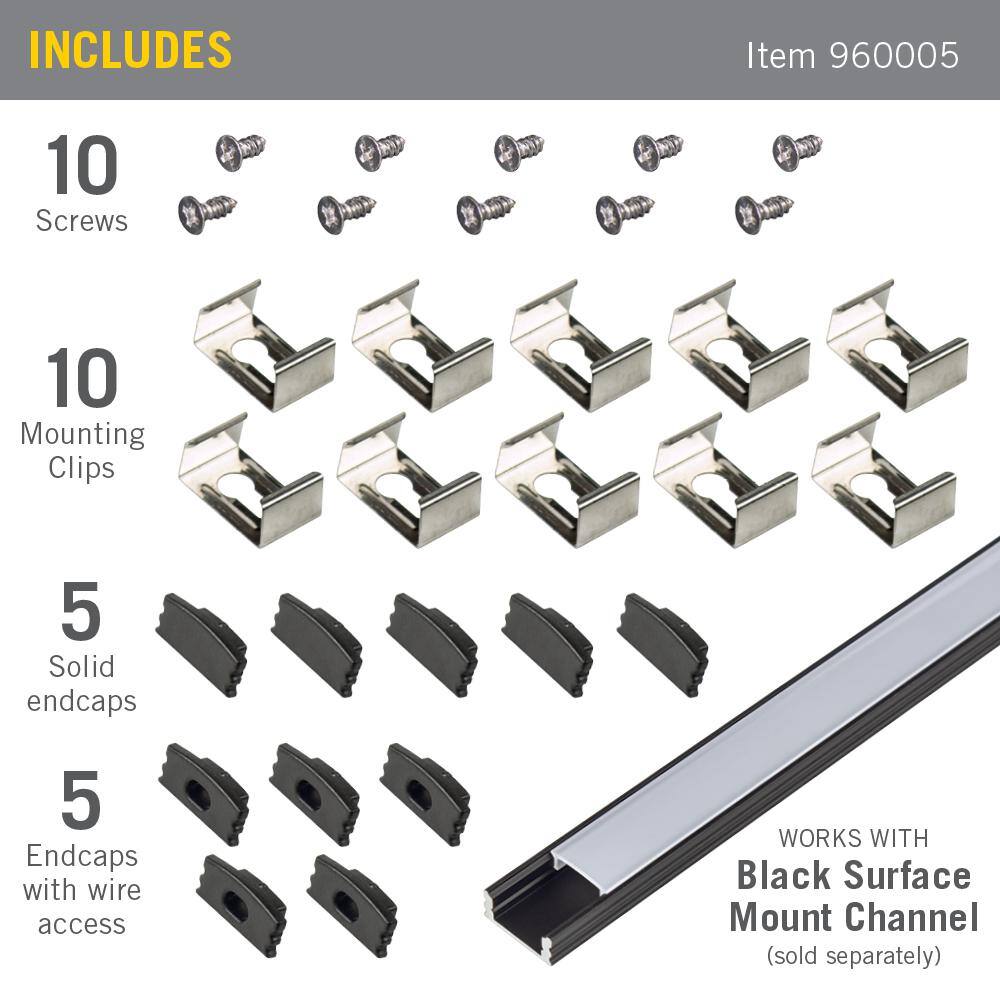 Armacost Lighting Surface Mount Black Tape Light Channel Accessory Pack LED Mounting Hardware (10-Pack)