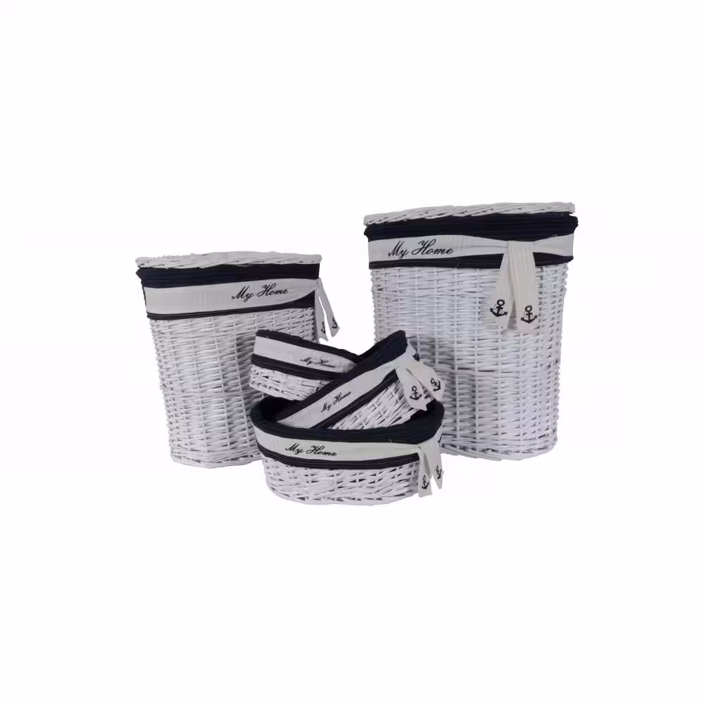 HomeRoots Dahlia Abstract WhiteBlueOvalWillow Basket (Set of 5)