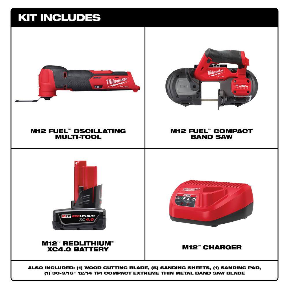 Milwaukee M12 FUEL 12-Volt Lithium-Ion Cordless Oscillating Multi-Tool and M12 FUEL Compact Band Saw with Battery and Charger