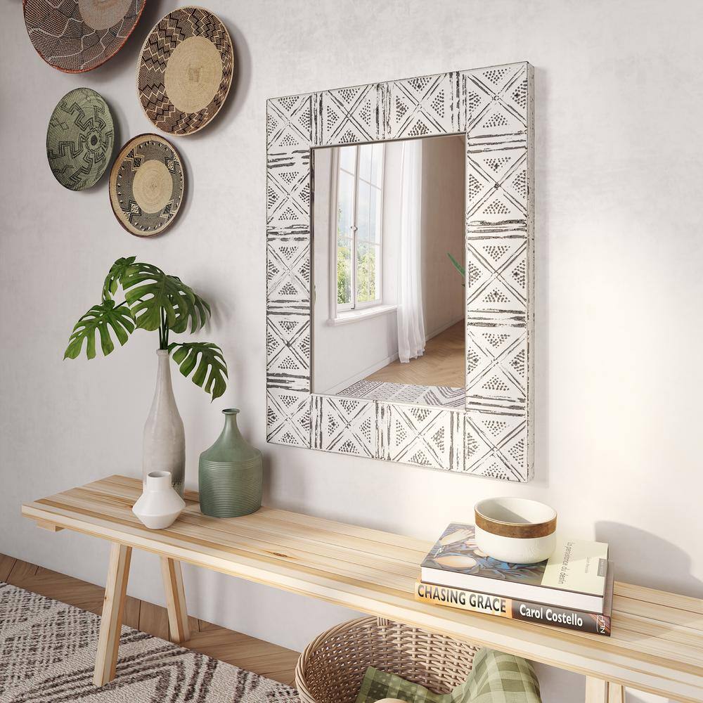 Aspire Home Accents Medium Rectangle Distressed White And Gray Finishes Modern Mirror (30 in. H x 23 in. W)