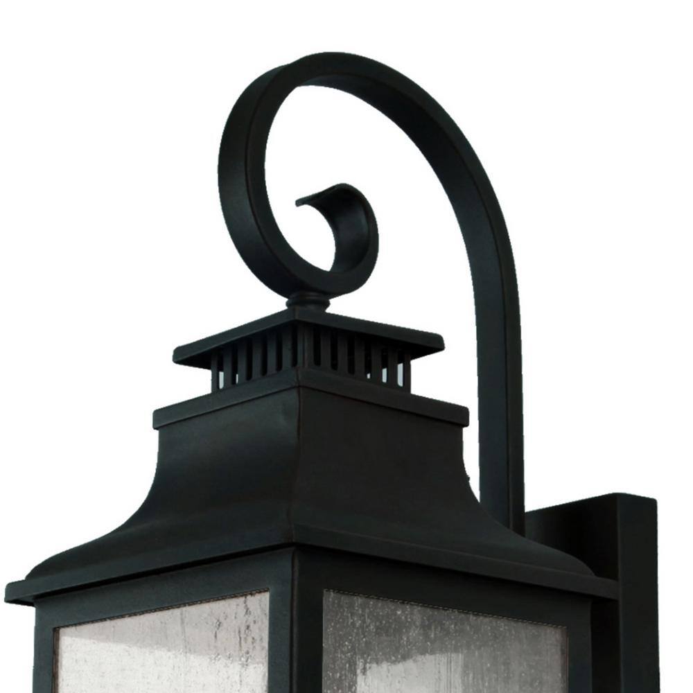 None Morgan Rich Black 3-Light Outdoor Wall Lantern Sconce with Clear Seedy Glass Shade
