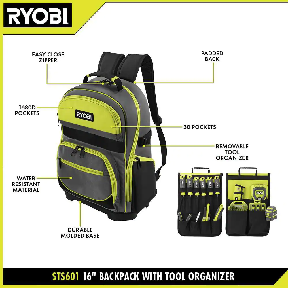 RYOBI 16 in. Backpack with Tool Organizer