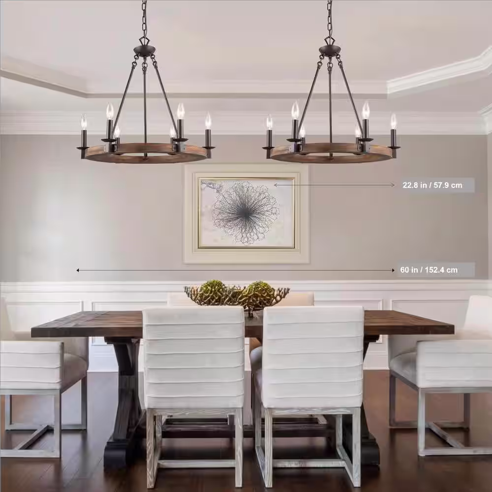 LNC Farmhouse Wagon Wheel Chandelier, 6-Light Distressed Wood Circle Island Light, Rustic Bronze Dining Room Pendant Light