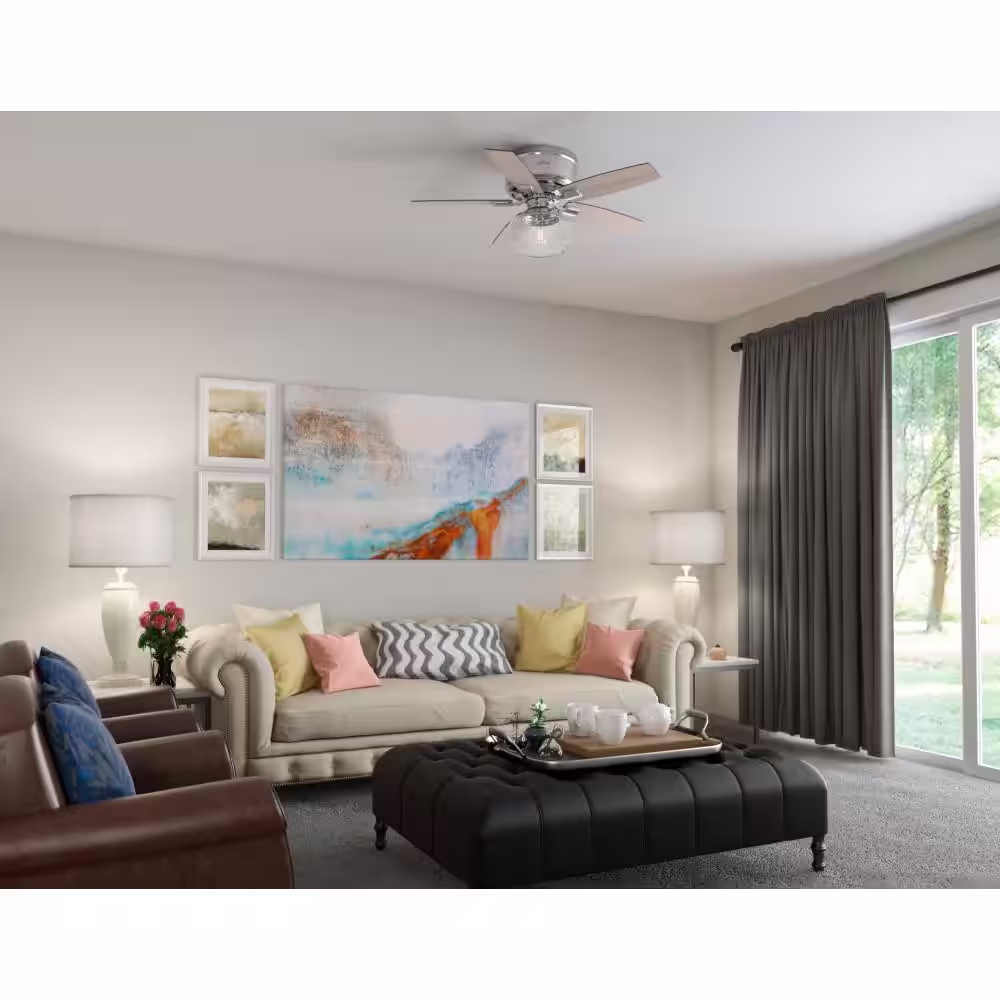 Hunter Bennett 44 in. Indoor Brushed Nickel LED Low Profile Ceiling Fan with Light Kit and Remote Control