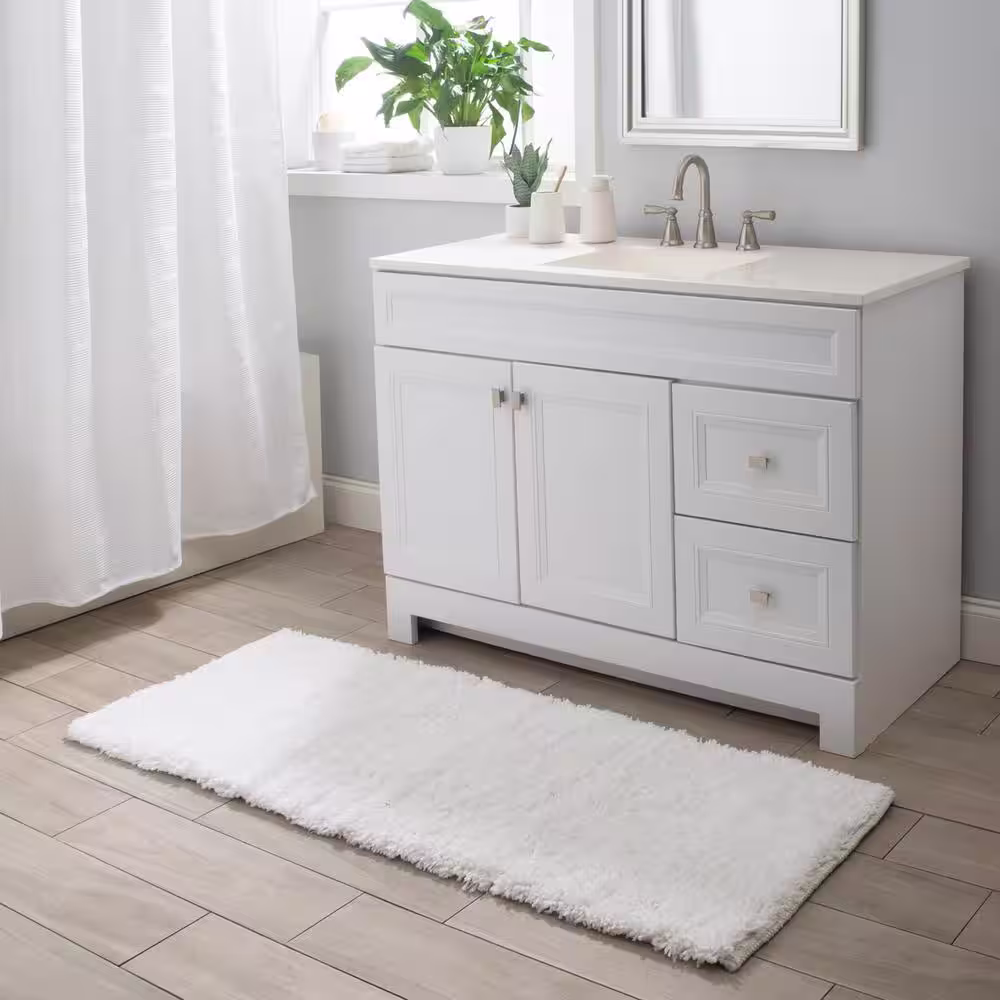 None Plush Bath Mat 20 in. x 64 in. Poly Cotton White