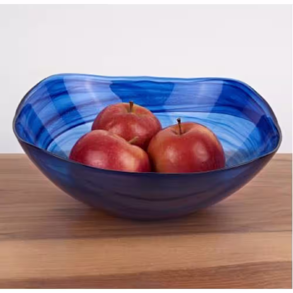 HomeRoots 4 in. Blue Contemporay Soft Square Blue Swirl Glass Bowl