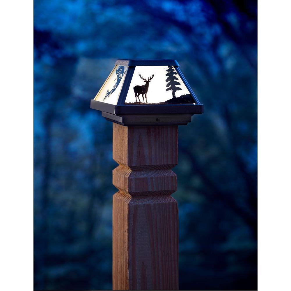 Moonrays Northwood's Glass Silhouette Solar Outdoor Integrated LED Post Cap Deck Light