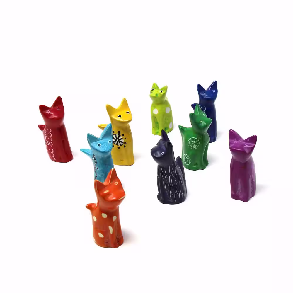 None Tiny Sitting Multi Color Cats Soapstone Sculptures - Assorted Pack of 5