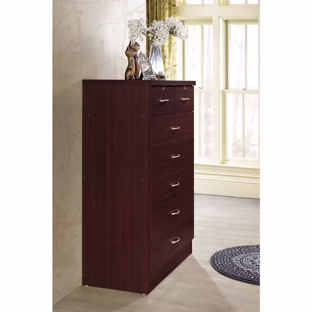 HODEDAH 7-Drawer 48 in. H x 31.5 in. W x 18 in. D Chest of Drawer in Mahogany