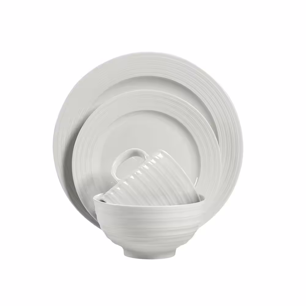 Over and Back LeBlanc 16-Piece Casual White Porcelain Dinnerware Set (Service for 4)