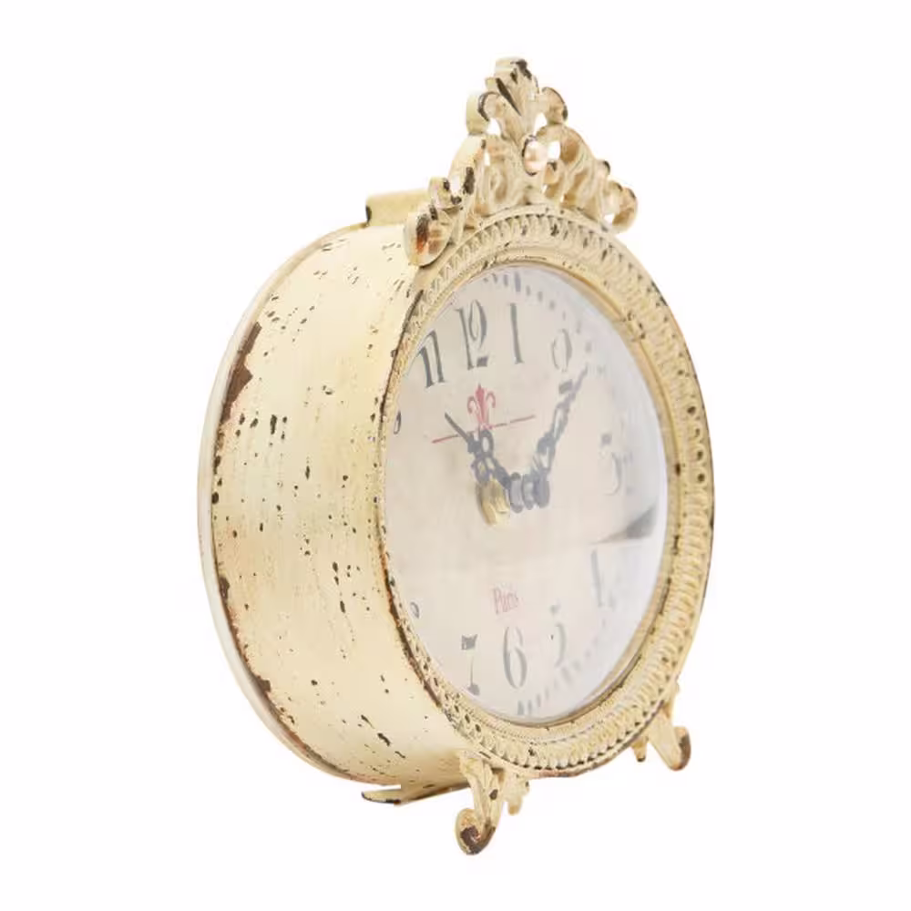 Storied Home Distressed Pewter Mantel Clock, Cream