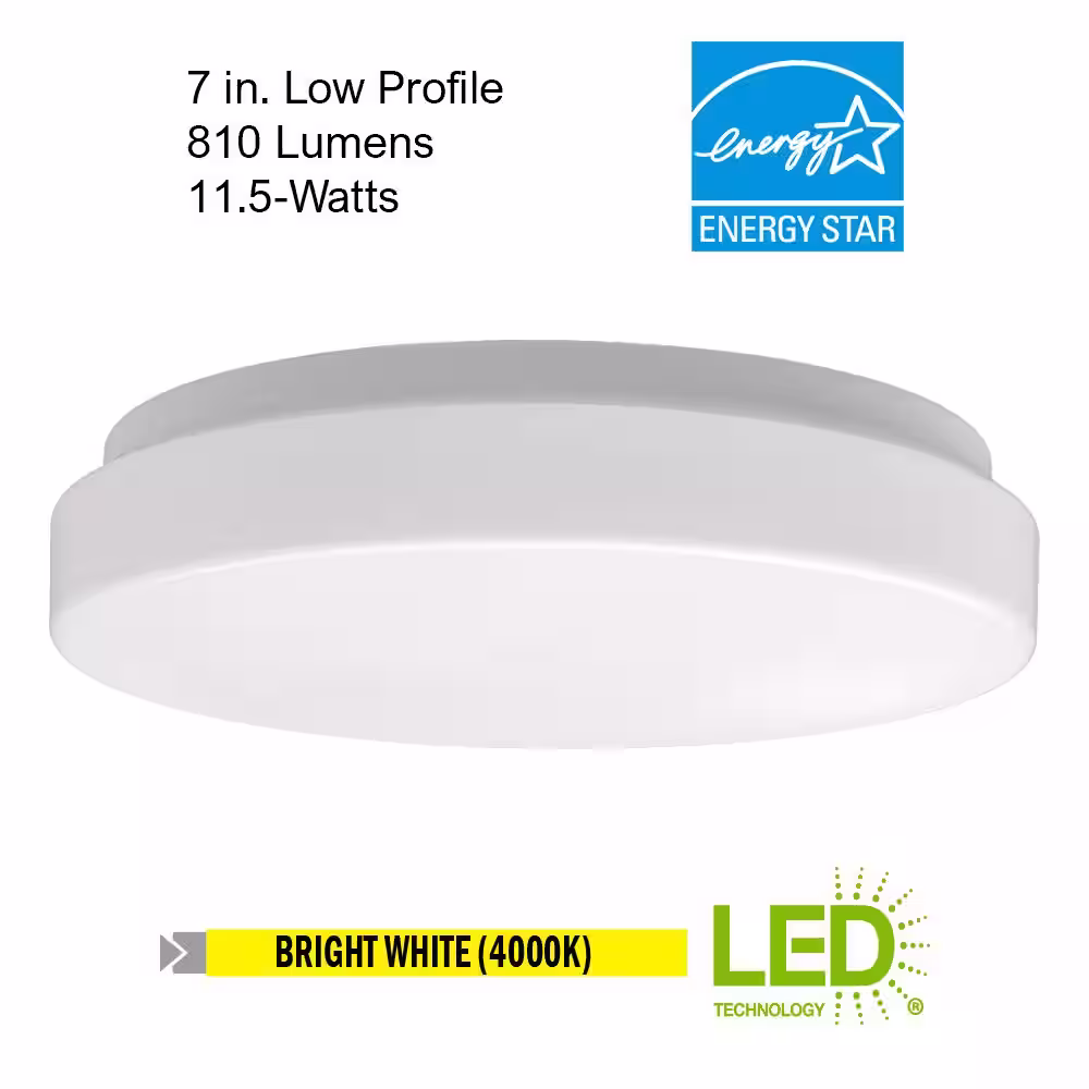 Commercial Electric 7 in. White Round Closet Light LED Flush Mount Ceiling Light 810 Lumens 4000K Bright White Bathroom Light Laundry Room