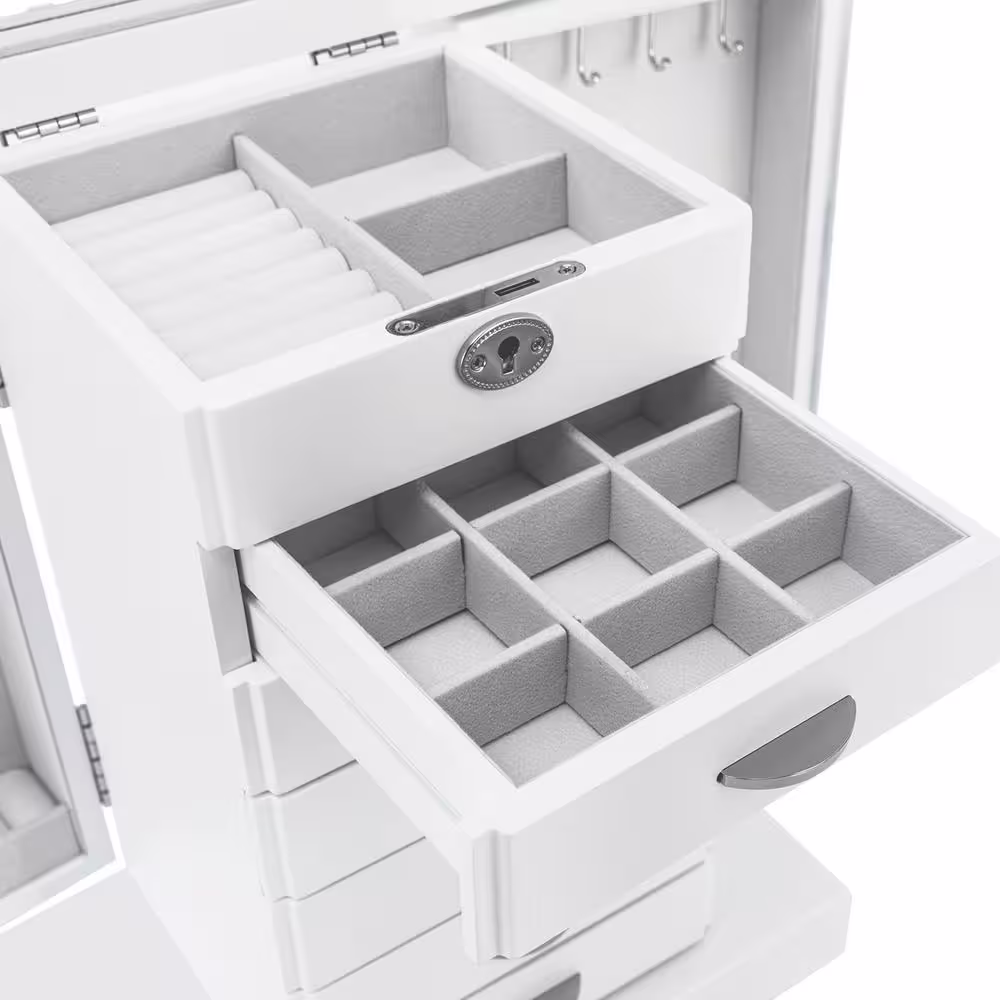 None 11.1 in. x 14.2 in. 7 Layer White Jewelry Organizer Box for Earrings Rings Necklace Bracelet Storage