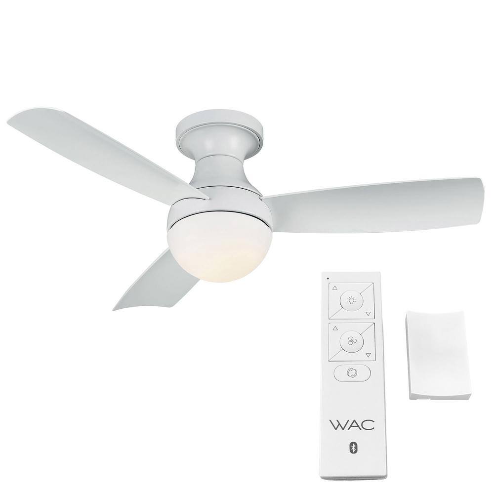WAC Lighting Orb 44 in. Indoor/Outdoor Matte White 3-Blade Smart Compatible Flush Mount Ceiling Fan with LED Light Kit and Remote