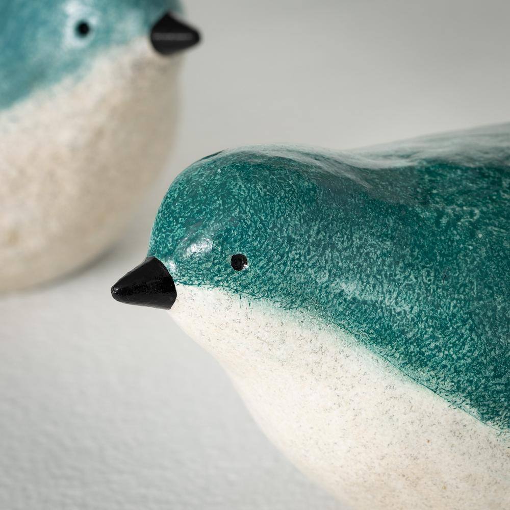 SULLIVANS 3.5 in. Blue Glazed Ombre Bird Figurines (Set of 2)