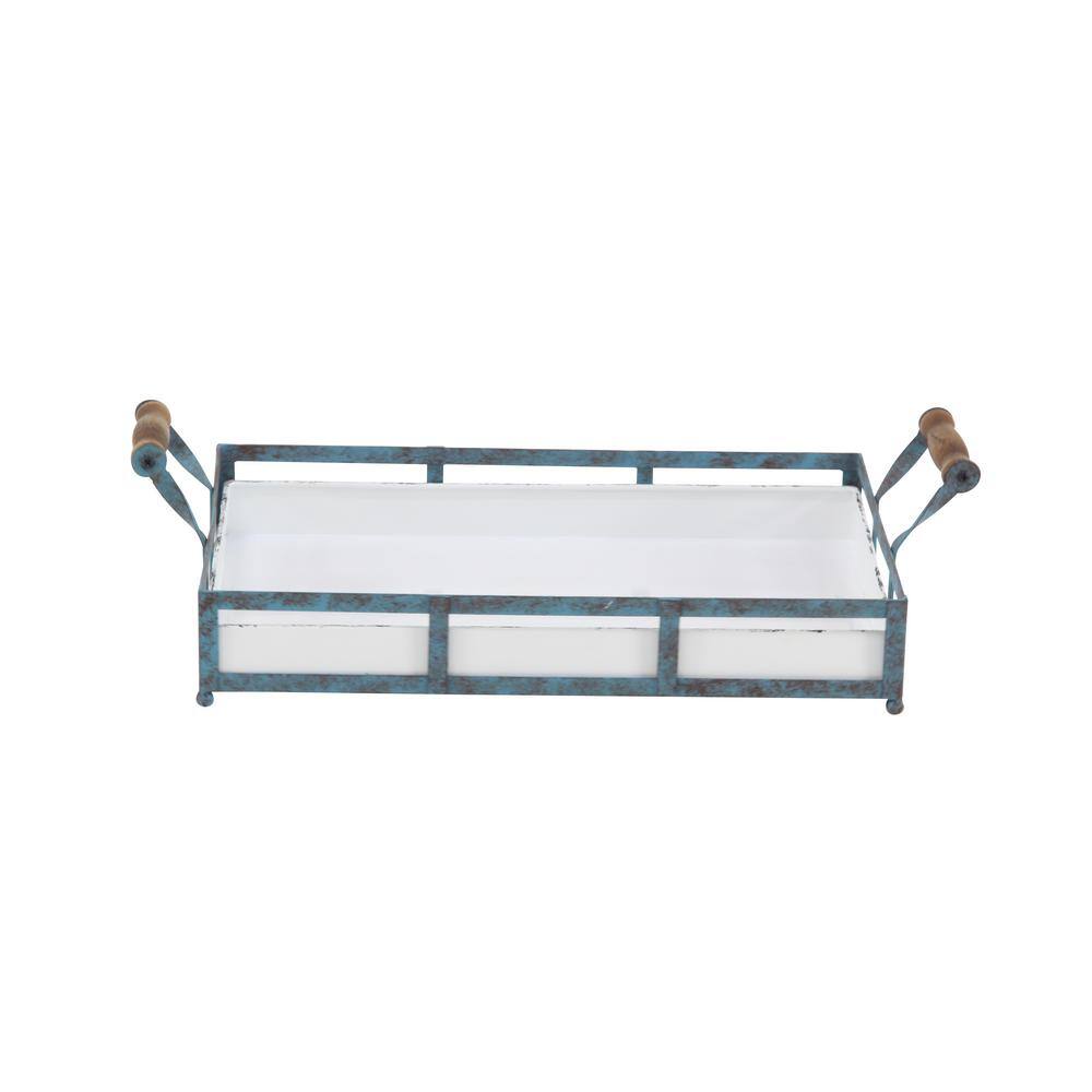 Litton Lane Blue Metal Farmhouse Tray (Set of 2)