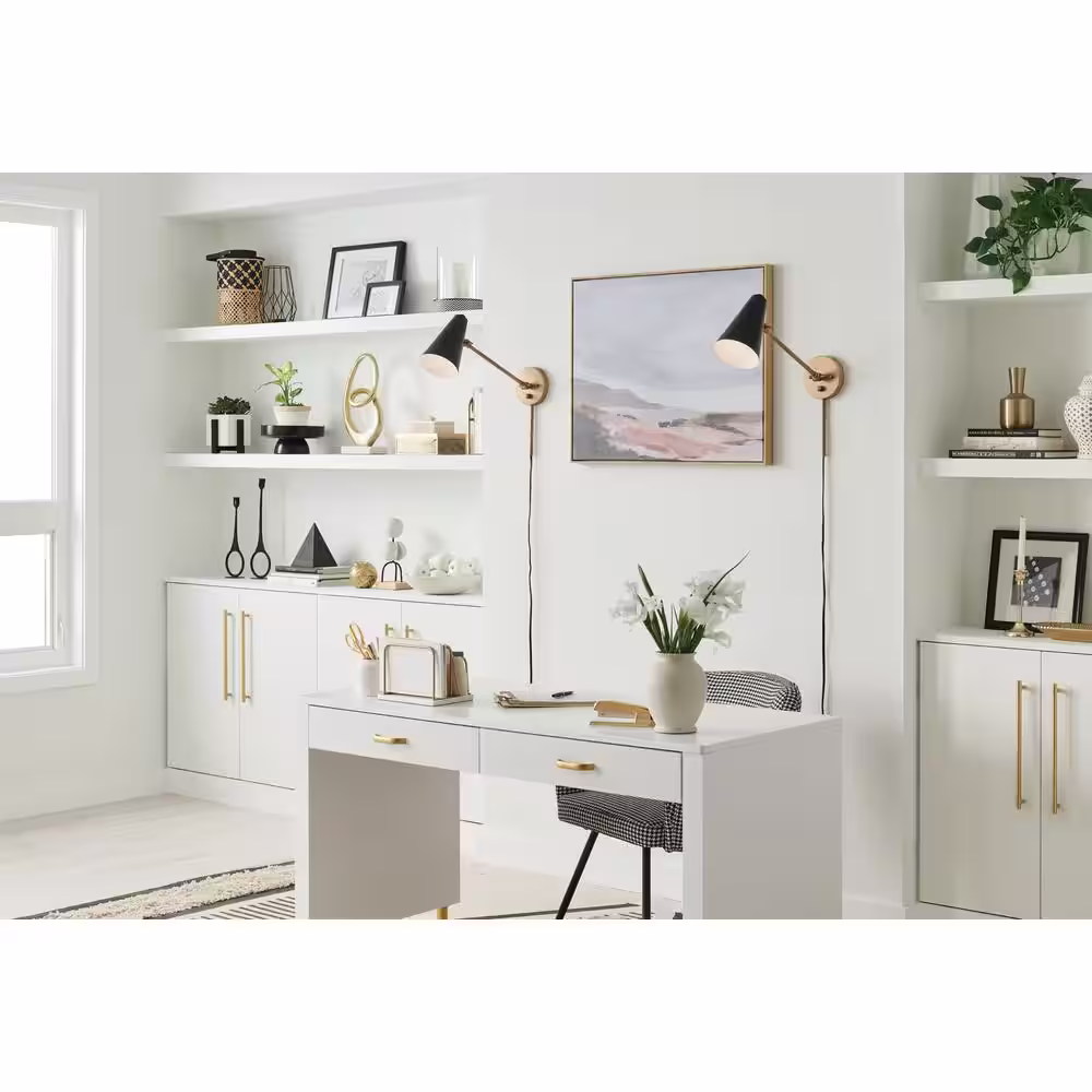 KICHLER Sylvia 19.75 in. 1-Light Black and Natural Brass Office Indoor Wall Sconce Light