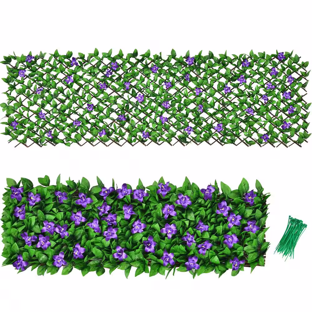 Costway Expandable 3.3 ft. x 6.5 ft. Artificial Fence Privacy Screen Faux Ivy Panel with Purple Flower 1 Pack
