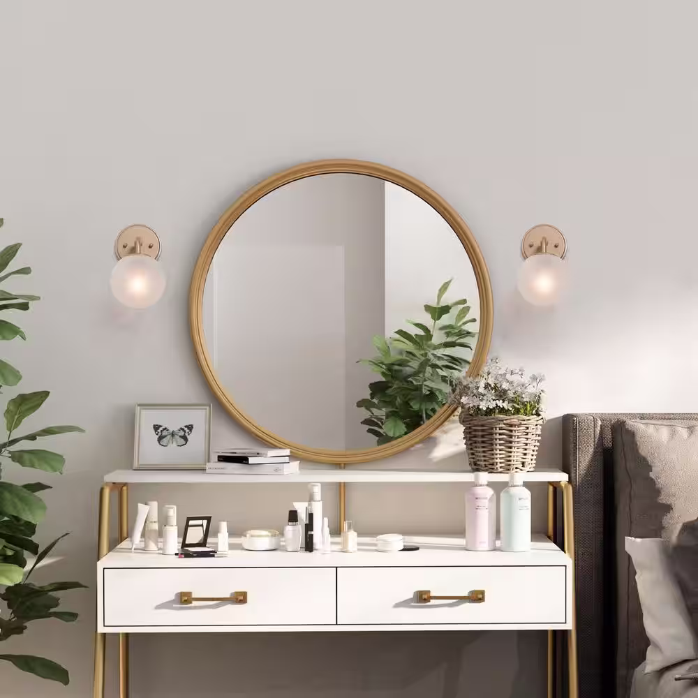 Uolfin Modern Globe Gold Wall Sconce Lighting, 1-Light Bathroom Vanity Light with White Frosted White Shade